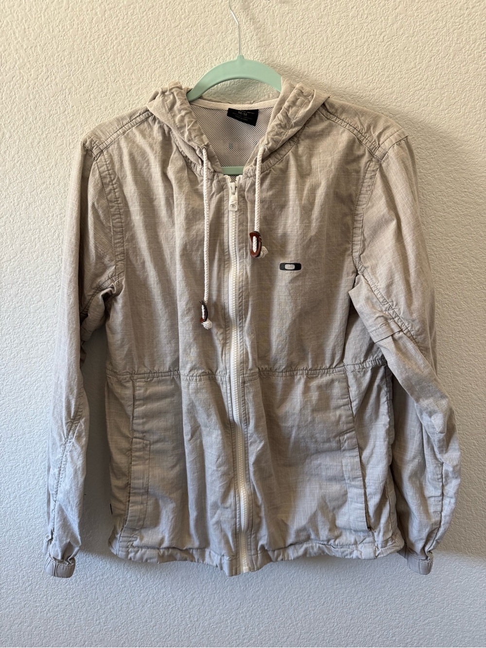 Oakley Beige Hooded Zip Windbreaker Jacket